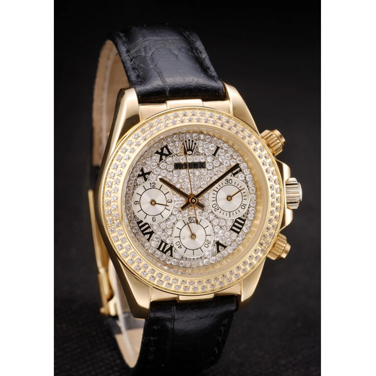 Aaa fake watches Dial Case Crystal Gold Daytona Studded Crystal 98238 Lady Bezel Rolex Studded 0518